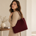 Tote Bag - Premium Woven Fabric Maroon & Brown - Image 2